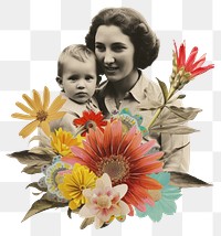 PNG Paper collage of mother and child flower portrait plant.