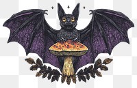 PNG A bat with mushroom art illustration mystical.