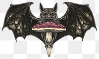 PNG A bat with mushroom illustration artwork whimsical.