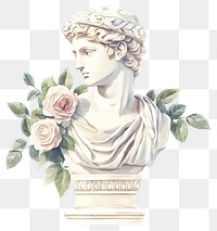 PNG An ancient greek statue and rose painting art illustrated.