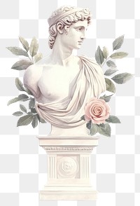 PNG An ancient greek statue and rose painting art illustrated.