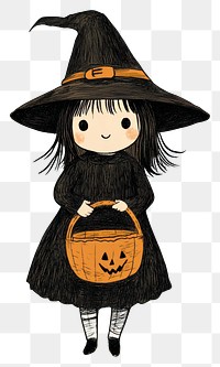 PNG Witch carry trick or treat illustration halloween basket.