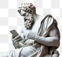 PNG Greek sculpture holding smart phone statue representation spirituality. 