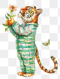 PNG Tiger holding flower illustration