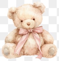 PNG Coquette brown teddy bear illustration watercolor ribbon.