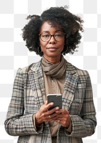 PNG Businesswoman using mobile phone background photo hair.