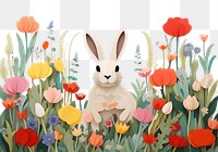 PNG Rabbit in flower garden art painting animal.