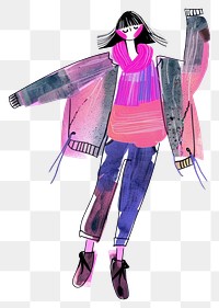 PNG Grunge fashion solo jumping illustration clothing purple.