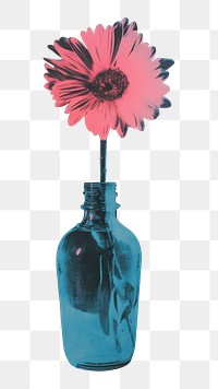 PNG Silkscreen on paper of a daisy flower vase art painting.