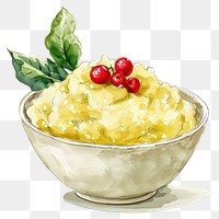 PNG An isolated Christmas Mashed Potato bowl illustration watercolor background.