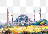 PNG Blue Mosque in Istanbul landmark architecture watercolor.