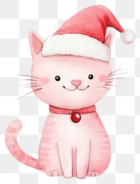 PNG Pink cat with santa hat illustration watercolor christmas.