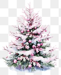 PNG Pink christmas tree illustration watercolor hand-painted.