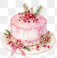 PNG Christmas pink cake illustration watercolor christmas.