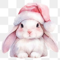 PNG Cute animal with pink santa hat illustration rabbit bunny.