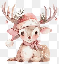 PNG Cute animal with pink santa hat illustration watercolor art.