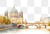 PNG Illustration watercolor cityscape cathedral.