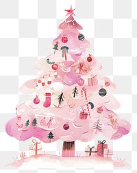 PNG Pink christmas tree illustration watercolor style.