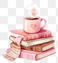 PNG Stack of books illustration watercolor coffee.