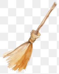 PNG Broom illustration watercolor hand-drawn.