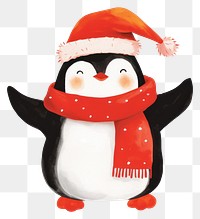 PNG Penguin with red scarf illustration christmas winter.