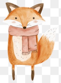 PNG Standing fox with scarf art illustration hand-drawn.