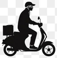 PNG Delivery man on scooter silhouette black white.