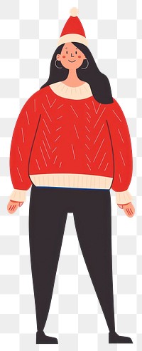 PNG Happy woman in a red sweater and christmas hat illustration clothing sweatshirt.