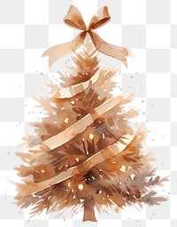 PNG Brown coquette christmas tree illustration watercolor ribbon.