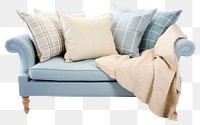 PNG The light blue and light beige cottage couch pillow chair furniture.