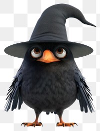 PNG Raven wearing witch hat bird illustration halloween.