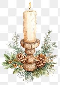 PNG Wooden candlestick illustration watercolor christmas.