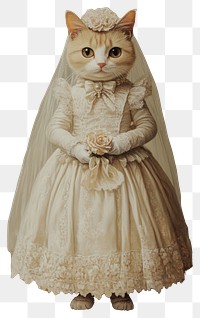 PNG A cat costumes wearing wedding dress portrait bride gown.