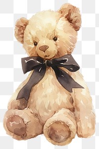 PNG Black coquette bear doll illustration watercolor toy.