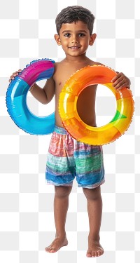 PNG Indian boy in beachwear child rings toys.