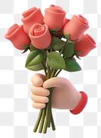 PNG Hand holding flower bouquet flowers roses illustration.