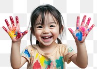 PNG Asian girl child artist hands painting happy.