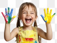 PNG Girl child artist painting happy hands.