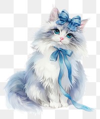 PNG Blue coquette cat art illustration watercolor.