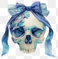 PNG Blue coquette skull art illustration watercolor.