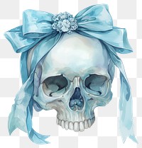 PNG Blue coquette skull art illustration watercolor.