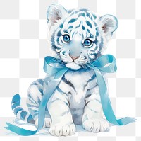 PNG Blue coquette tiger illustration animal ribbon.