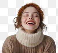 PNG Young woman with a lively sweater smile expression.