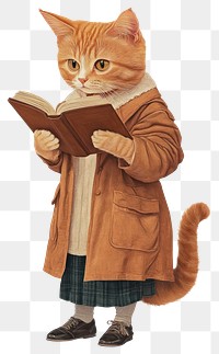 PNG Cat reading a book animal vintage human.