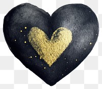 PNG A black heart watercolor gold illustration.