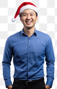 PNG A happy asian man wearing a christmas hat photography background portrait.