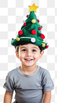 PNG A happy kid wearing a christmas tree hat photography portrait festive.