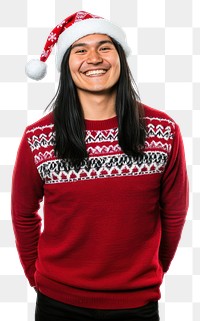 PNG A happy native american wearing christmas hat photography portrait sweater.