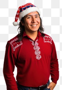 PNG A happy native american wearing christmas hat photography background clothing.