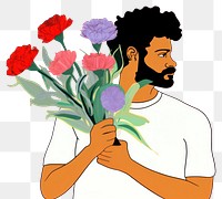 PNG Man holding a flower bouquet art cartoon plant.